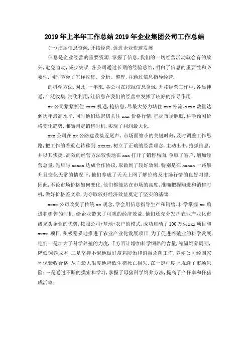 最新-2019年上半年工作总结 2019年企业集团公司工作总结 精品
