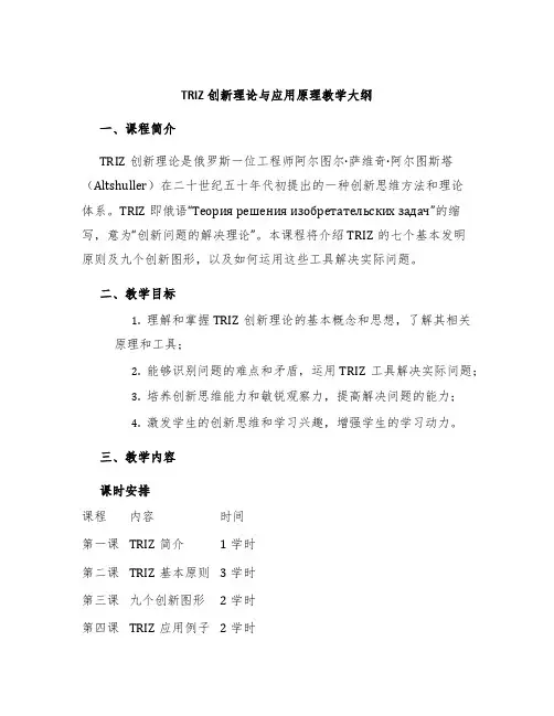 TRIZ创新理论与应用原理教学大纲