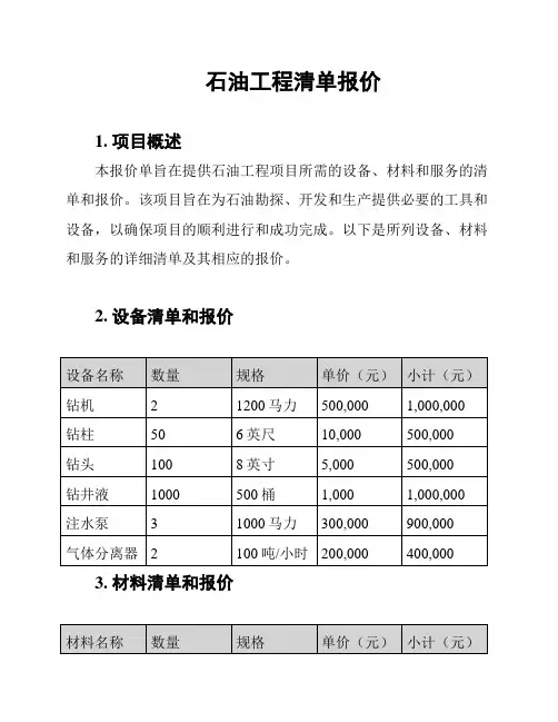 石油工程清单报价