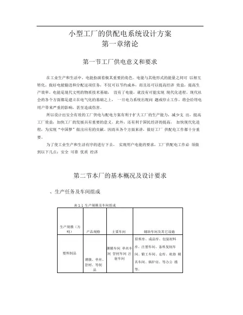 小型工厂的供配电系统设计方案