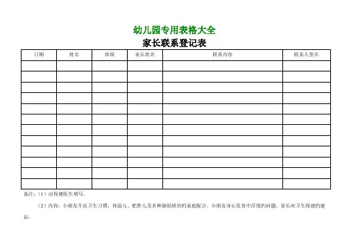 幼儿园常用表格汇总