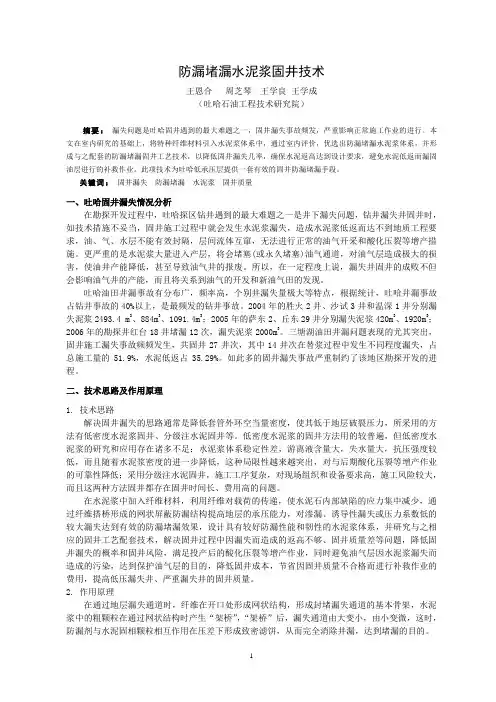025防漏堵漏水泥浆固井技术