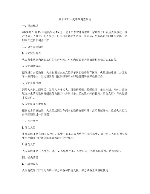 镁加工厂火灾事故调查报告