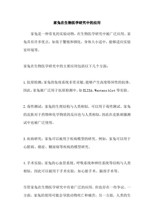 家兔在生物医学研究中的应用