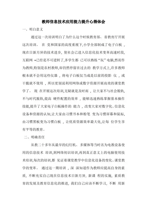 教师信息技术应用能力提升心得体会