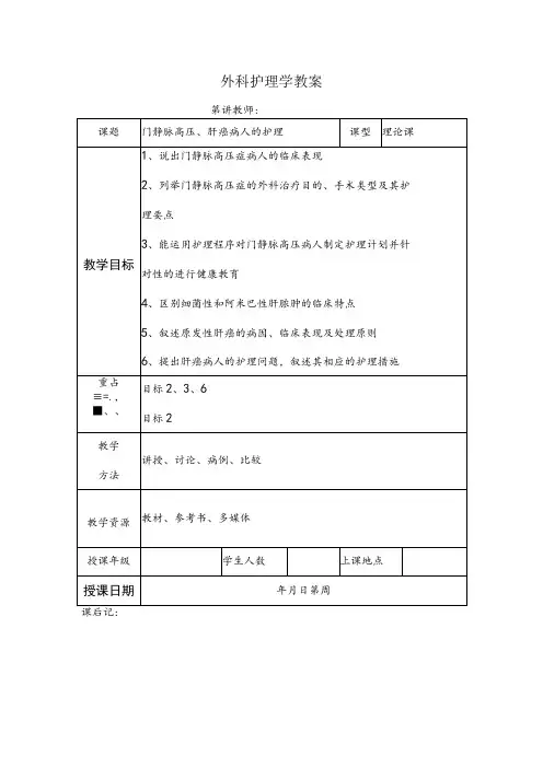 安医大外科护理学教案10门静脉高压、肝癌病人的护理