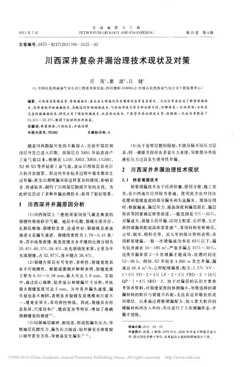 川西深井复杂井漏治理技术现状及对策_任茂