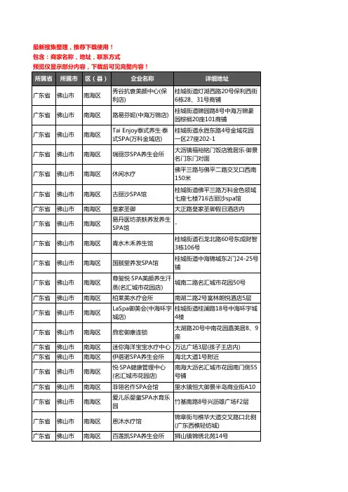 新版广东省佛山市南海区SPA企业公司商家户名录单联系方式地址大全69家