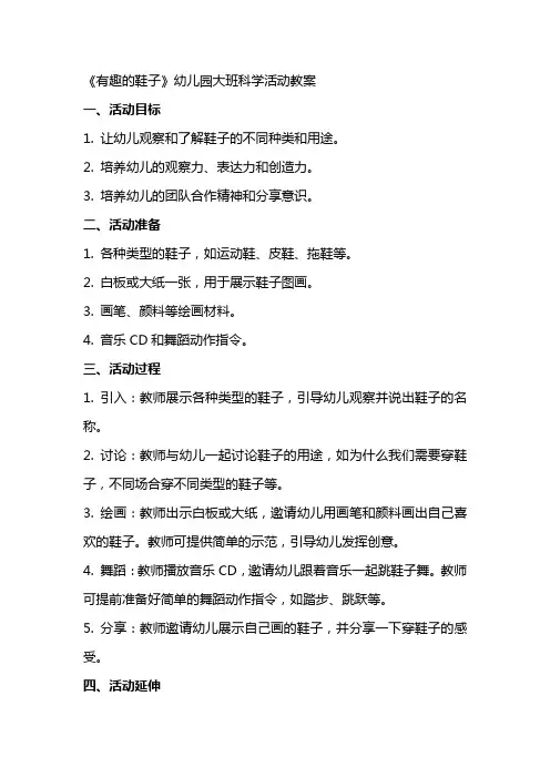 《有趣的鞋子》幼儿园大班科学活动教案