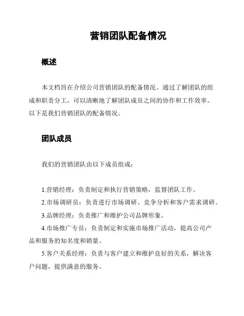 营销团队配备情况