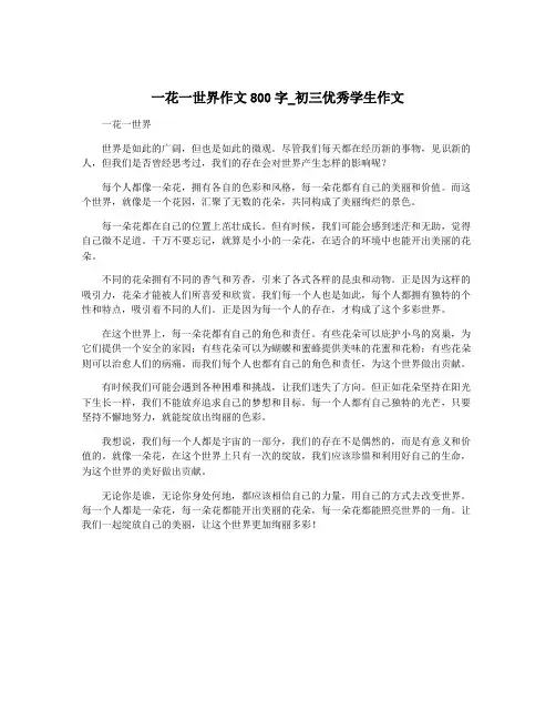 一花一世界作文800字_初三优秀学生作文