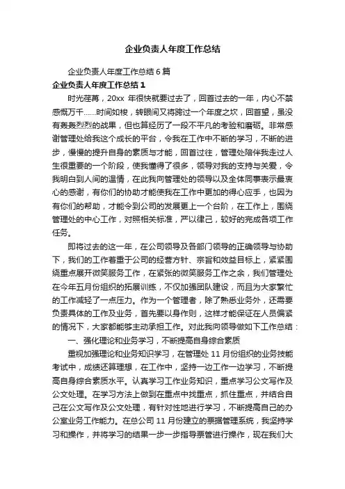 企业负责人年度工作总结6篇