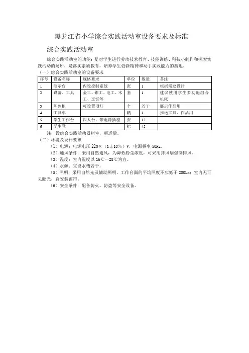 黑龙江省小学综合实践活动室设备要求及标准
