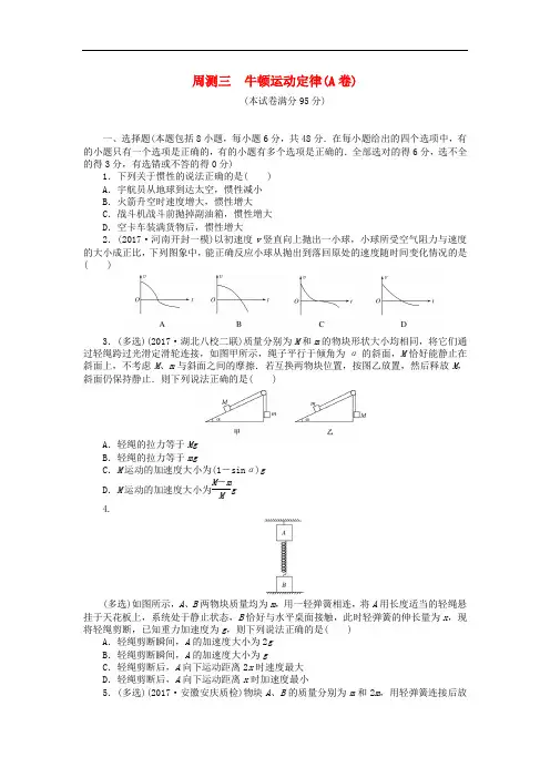 高考物理一轮总复习 周测三 牛顿运动定律(A卷)