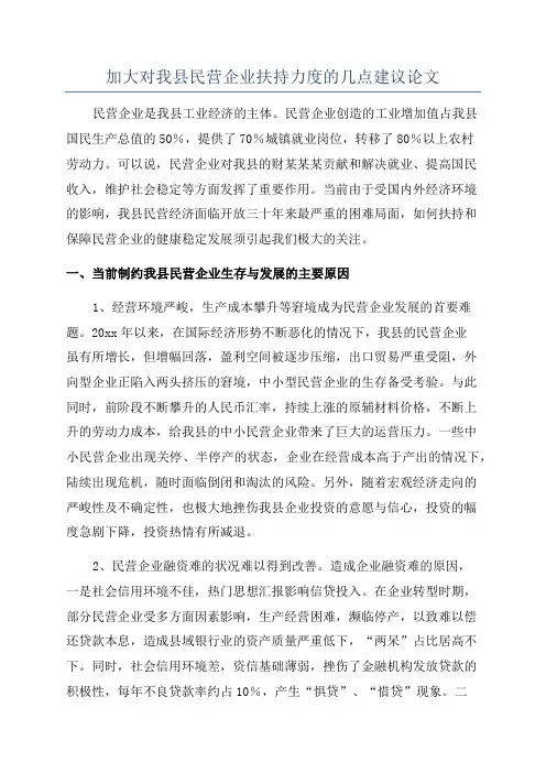加大对我县民营企业扶持力度的几点建议论文