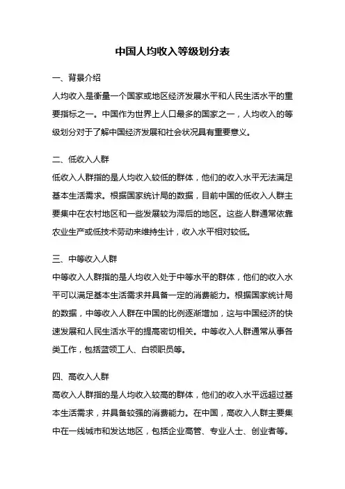 中国人均收入等级划分表