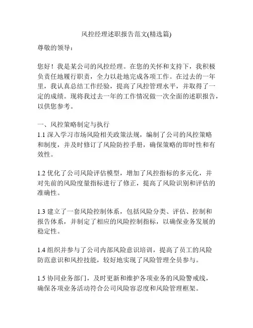 风控经理述职报告范文(精选篇)