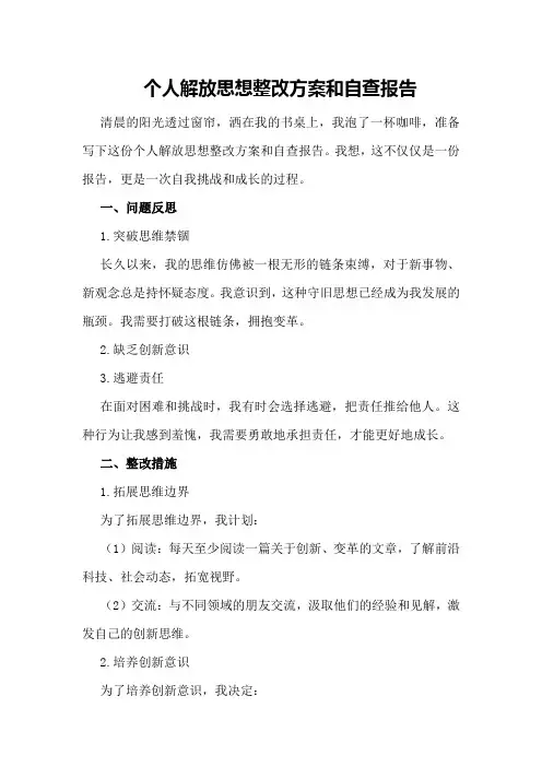个人解放思想整改方案和自查报告