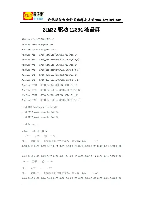 STM32驱动12864液晶屏
