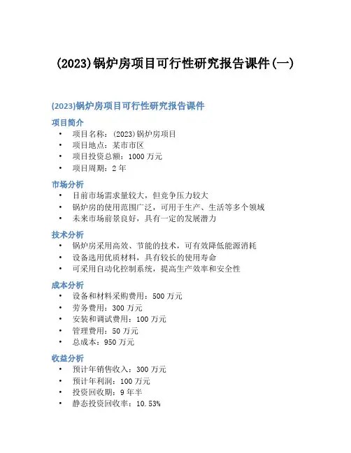 (2023)锅炉房项目可行性研究报告课件(一)