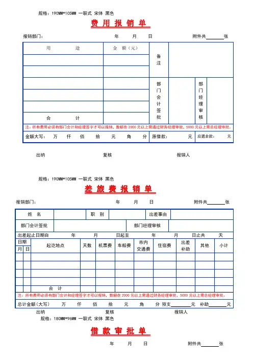 财务报销单表格—带尺寸