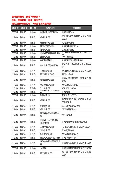 新版广东省梅州市平远县幼儿园企业公司商家户名录单联系方式地址大全42家