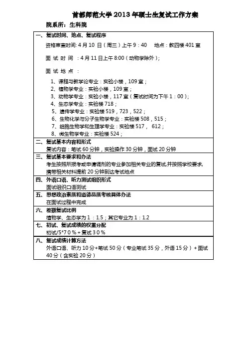 015生命科学学院复试方案