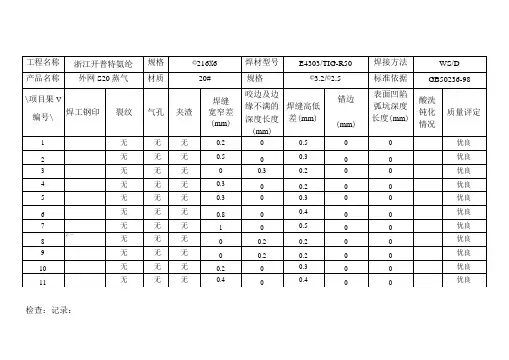 焊缝外观质量检查记录