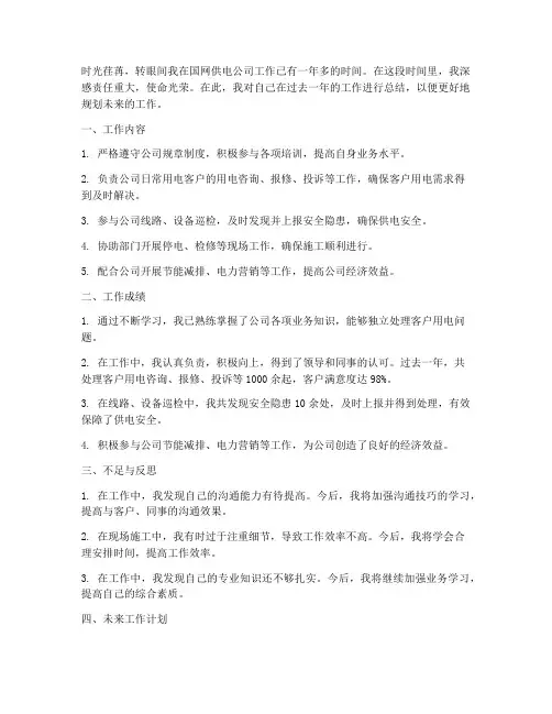 国网供电公司个人工作总结