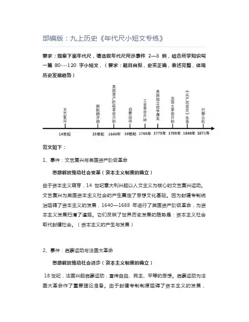 初中历史部编版：九上历史《年代尺小短文专练》