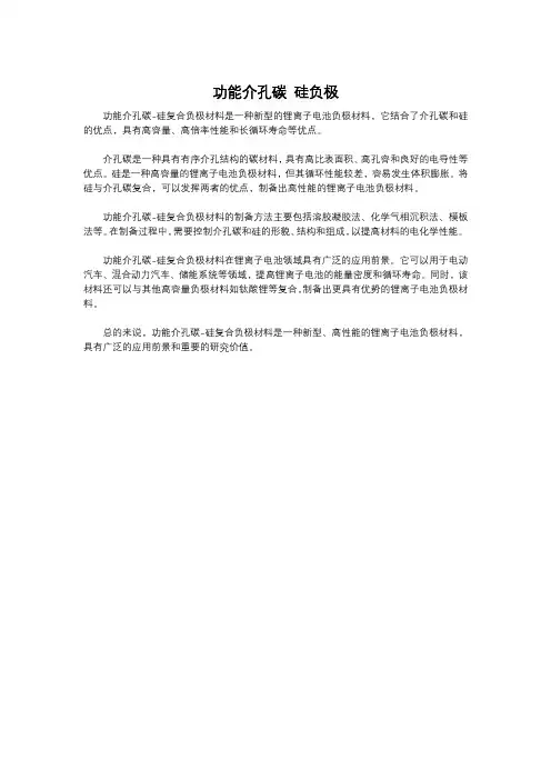 功能介孔碳 硅负极