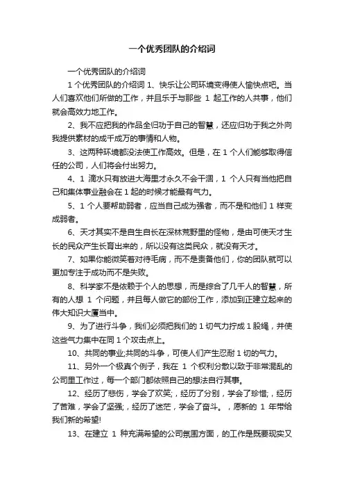 一个优秀团队的介绍词