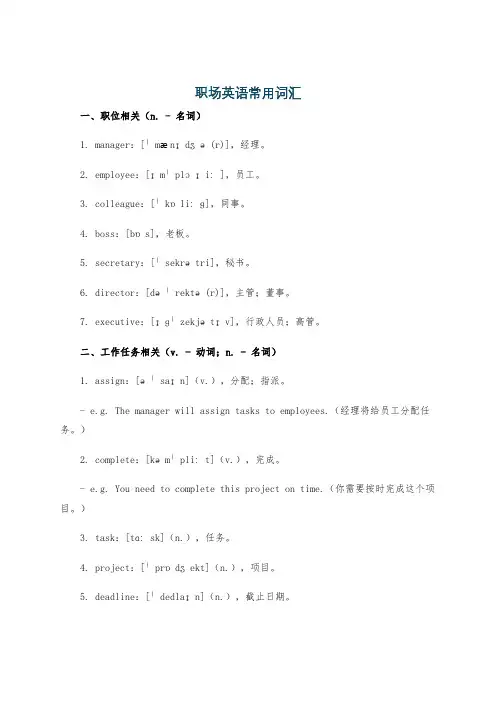 职场英语常用词汇