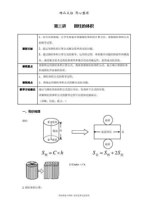 人教版小学数学六年级下册专题训练3第三讲 圆柱的体积