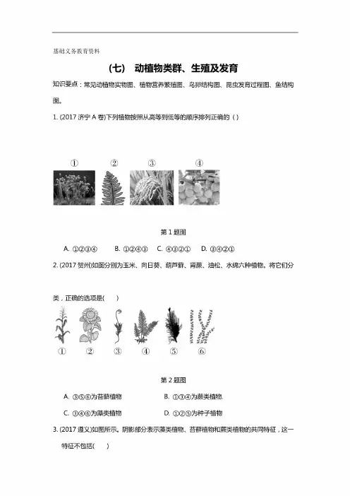 中考生物识图题（七）　动植物类群、生殖及发育