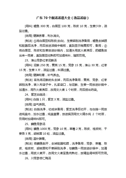 广东70个靓汤汤谱大全（逸品汤厨）