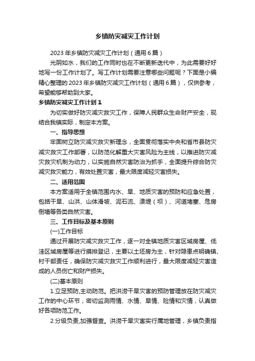 2023年乡镇防灾减灾工作计划（通用6篇）