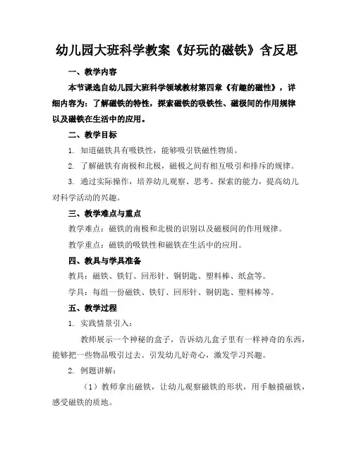 幼儿园大班科学教案《好玩的磁铁》含反思