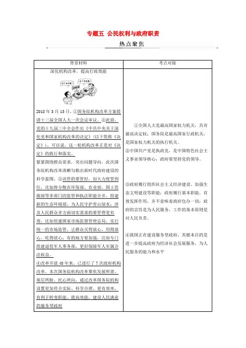 2019届高考政治大二轮复习专题五公民权利与政府职责热点聚焦