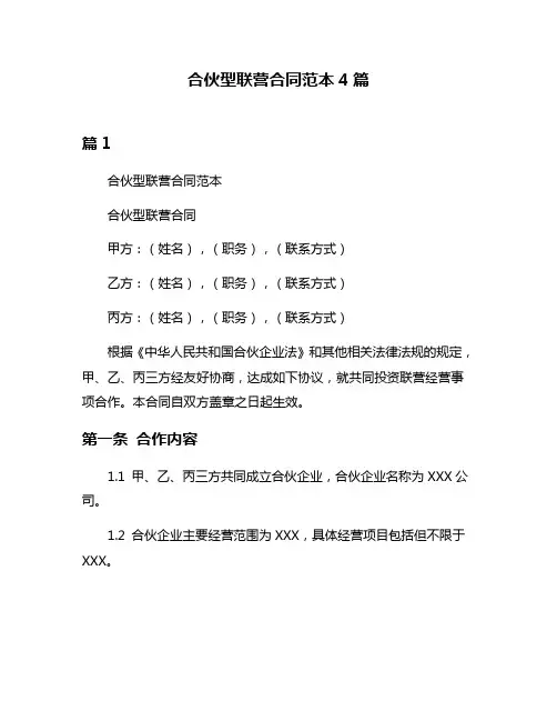 合伙型联营合同范本4篇