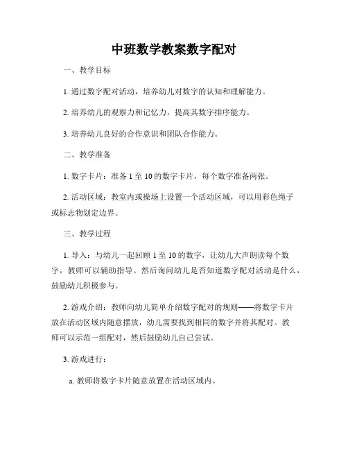 中班数学教案数字配对