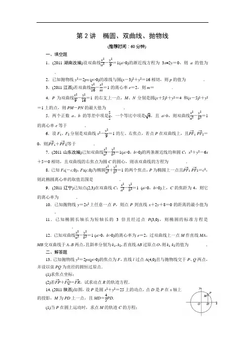 高考数学二轮专题复习训练：专题第讲 椭圆双曲线抛物线