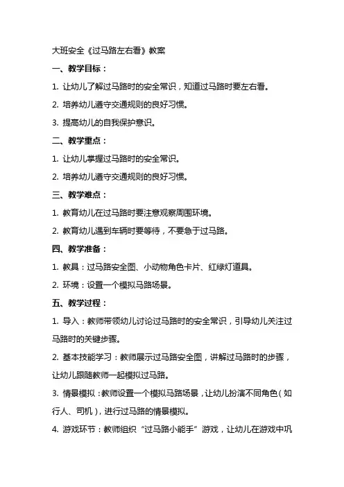 大班安全《过马路左右看》教案