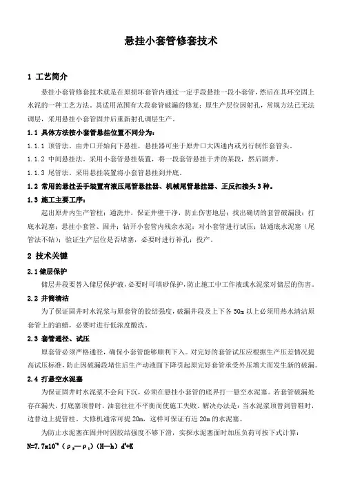 石油工程技术    井下作业   悬挂小套管修套技术