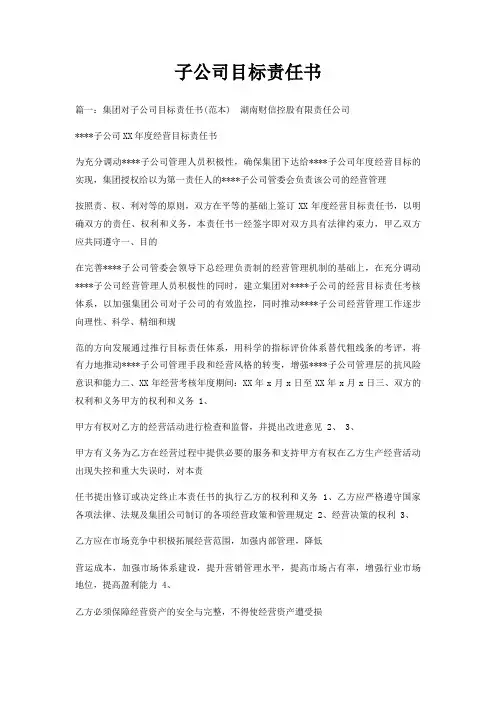 子公司目标责任书