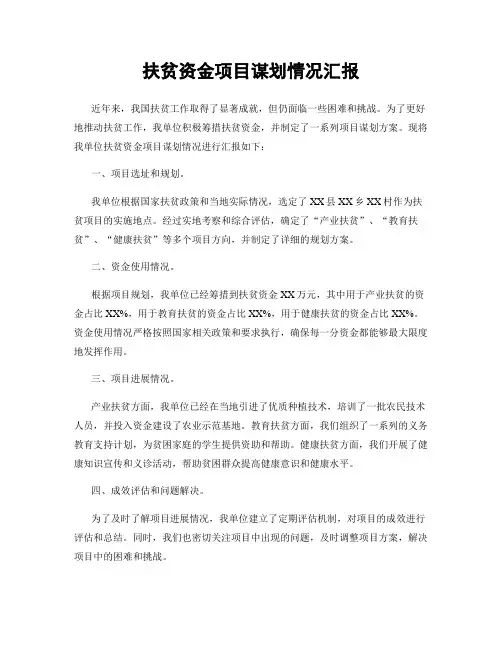 扶贫资金项目谋划情况汇报