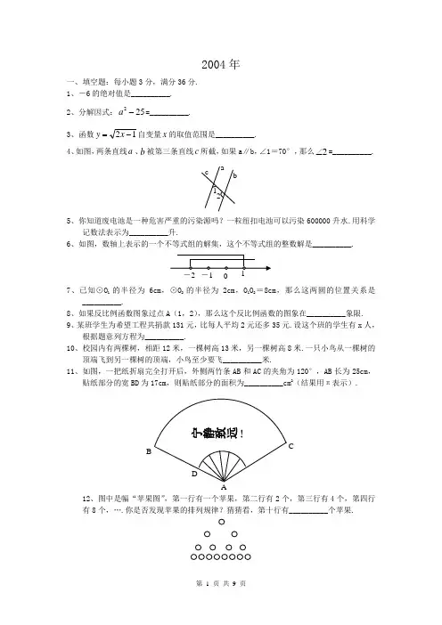 2004年福建省福州市中考数学试卷