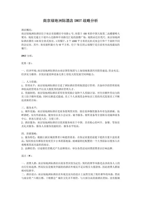 南京绿地洲际酒店SWOT分析报告