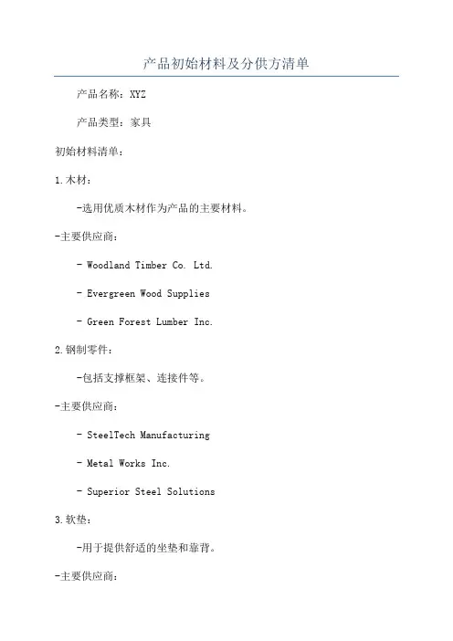 产品初始材料及分供方清单