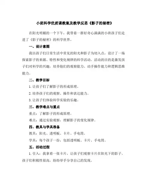 小班科学优质课教案及教学反思《影子的秘密》